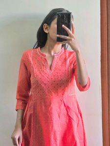 Elegant Coral Kurta with Intricate Print