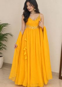 Stunning Yellow Embellished Palazzo Set