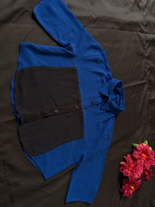 Blue &amp; Black Patchwork Long Sleeve Top
