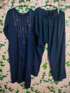 Blue Embellished Kurti with Pants