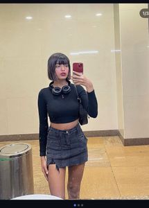 Stylish Grey Denim Mini Skirt with inbuilt shorts