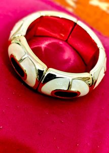 Chic Gold &amp; Cream Enamel Bangle