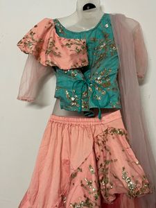 Stunning Teal &amp; Peach Lehenga Choli