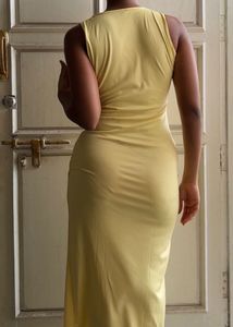 Elegant Yellow Ruched Midi Dress