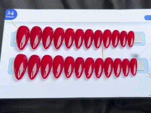 Glossy Red Almond Press-On Nails (24 Pcs)