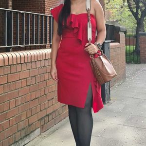 Vero Moda Red Ruffle One-Shoulder Dress