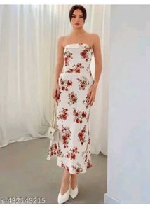 Strapless Floral Midi Dress