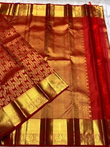 Vibrant Red &amp; Gold Silk Saree