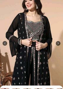 Embroidered Sleeveless Top with dhoti And Shrug