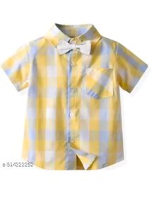 Cute Boys Yellow Plaid Shirt &amp; White Shorts Set