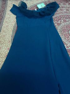 Elegant Blue Off-Shoulder Dress With A Slit