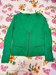 Green Zip-Up Knit Cardigan