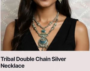 Boho Silver Double Chain Necklace