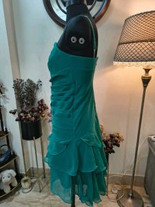 Stunning Teal Ruched Ruffle Dress