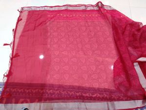 Vibrant Pink Saree with Tassels