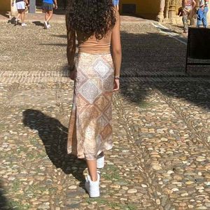 Boho Print Maxi Skirt with Slits