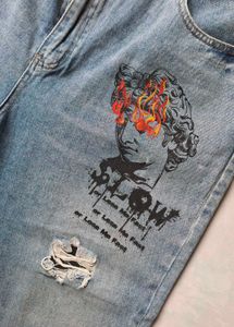Y2K Distressed Graphic Print Jeans
