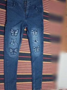 Stylish Blue Jeans with Butterfly Print