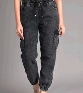 Womens Acid Wash Cargo Jogger Jeans