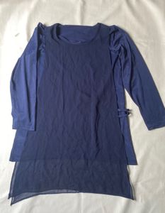 Navy Blue Sheer Overlay Kurta