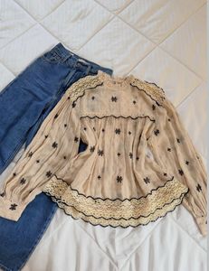 Boho Embroidered Sheer Blouse