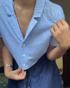 Blue Gingham Cropped Shirt