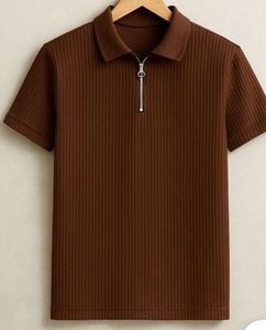 Men's Brown Zip Polo T-Shirt
