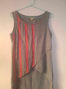 Chic Grey Sleeveless Dress with Vertical Stripe