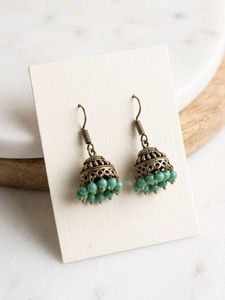 Elegant Jhumka Earrings with Green Beads