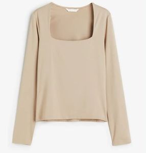 H&M Nude Long Sleeve Square Neck Top | Size