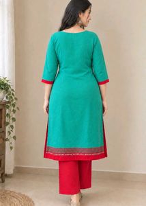 Elegant Teal Kurti with Red Accents