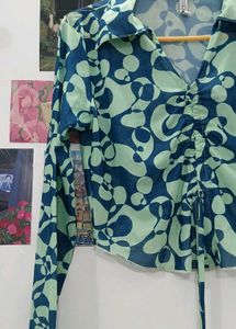 Retro Print Tie Front Top