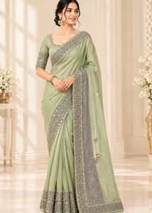 Elegant Green Embroidered Saree
