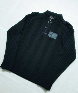 Men's Black Textured Knit Sweater