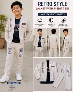 Retro Style Beige Jacket with T shirt set