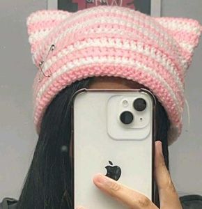 Handmade Crochet Cat Ear Beanie Cap 🎀🧶