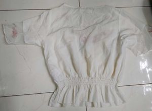 Embroidered Peplum Top with Ruffle Sleeves