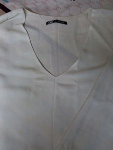 Deep V neck Full sleeve white branded top