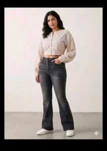Chic Embroidered Cropped Top & Flared Jeans