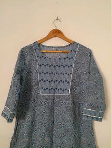 Blue Printed Kurta Set (Women's)