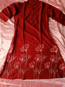 Red Floral Print Kurta