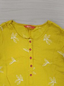 Yellow Leaf Print Kurta