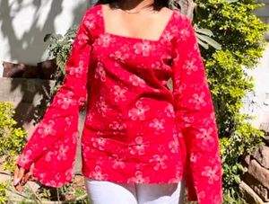 Vibrant Pink Floral Short Kurta