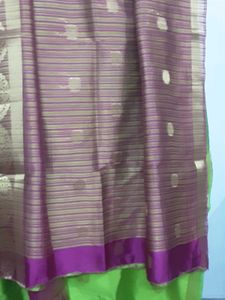 Vibrant Lime Green Saree with Pink Border