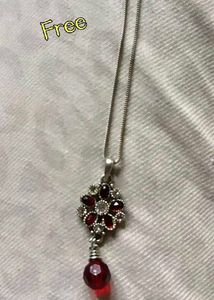 Heart Shape Red Stone Necklace &amp; Earrings Set