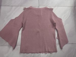 Pink Cold Shoulder Embellished Top