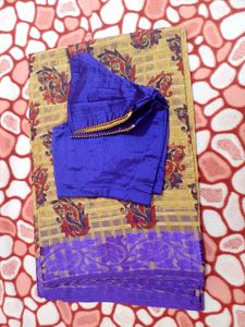 Jute Cotton Satin Border Saree With Silk Blouse