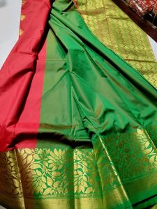 Elegant Red Silk Saree with Gold Border