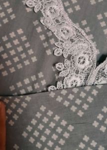 Elegant Grey Printed Kurti with Lace Detail Gown