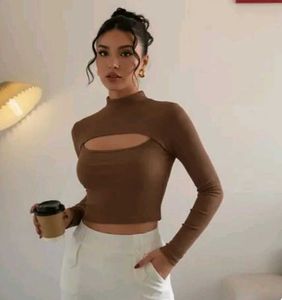 maroon Cut-out Mock Neck Long Sleeve Top